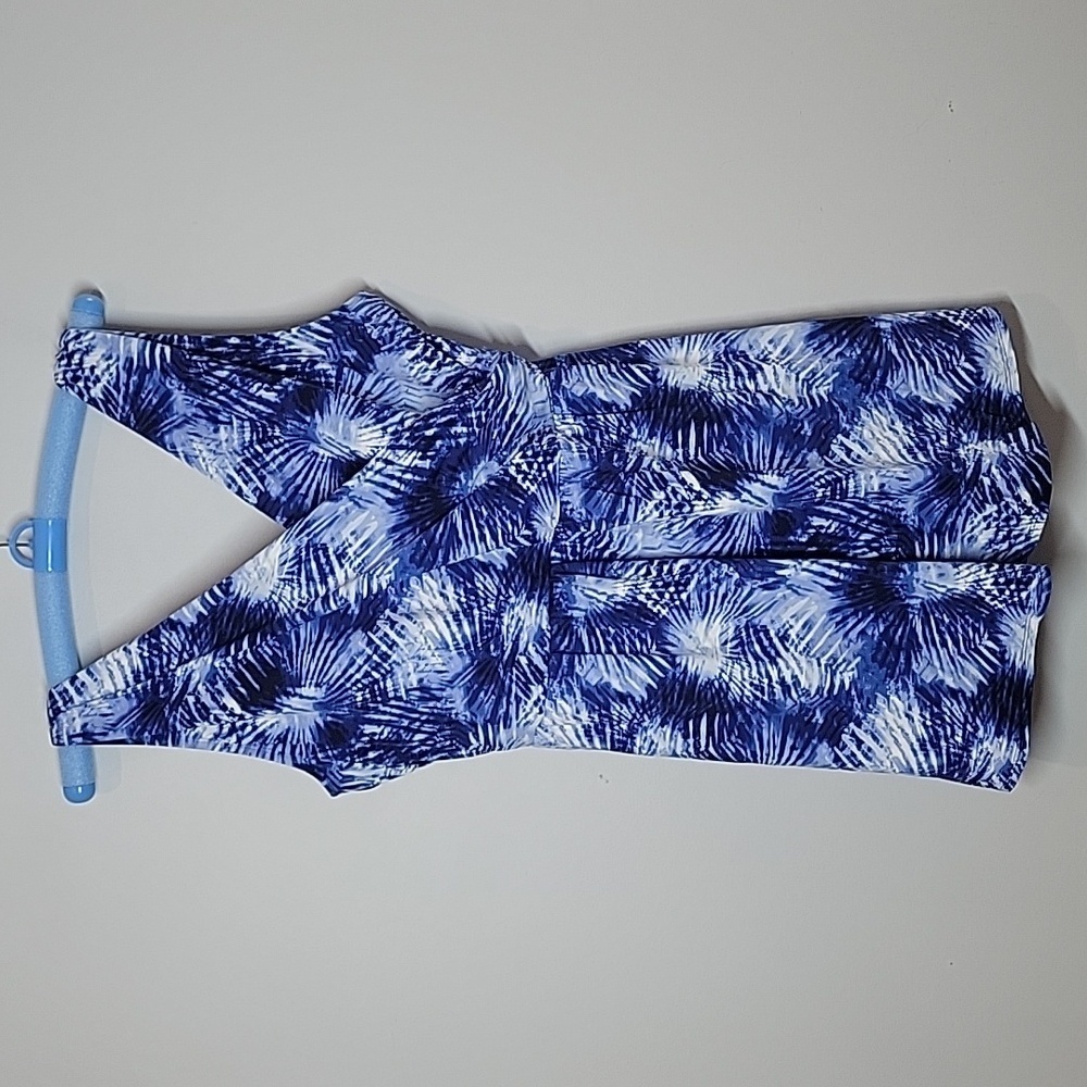 LANDS END Slender Suit Wrap Dress Swimsuit Blue Tie Dye skirted one piece